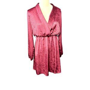 Fred David Red Burgundy Long Sleeve Dress Womens Sz s Plunging Neckline NWT